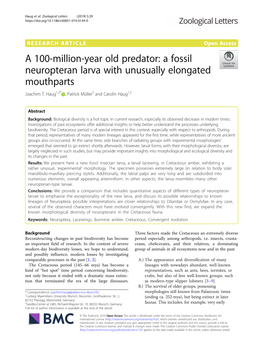 A 100-Million-Year Old Predator: a Fossil Neuropteran Larva with Unusually Elongated Mouthparts Joachim T