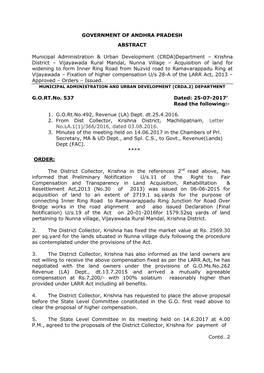 GOVERNMENT of ANDHRA PRADESH ABSTRACT Municipal Administration & Urban Development (CRDA)Department – Krishna District –