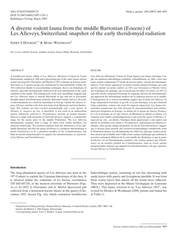 A Diverse Rodent Fauna from the Middle Bartonian (Eocene) of Les Alleveys, Switzerland: Snapshot of the Early Theridomyid Radiation