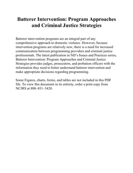 Batterer Intervention: Program Approaches and Criminal Justice Strategies
