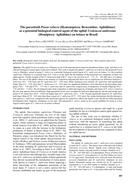 The Parasitoid Praon Volucre (Hymenoptera: Braconidae