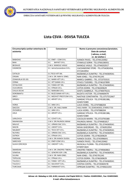 Lista CSVA ‐ DSVSA TULCEA