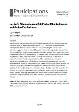 Heritage Film Audiences 2.0: Period Film Audiences and Online Fan Cultures