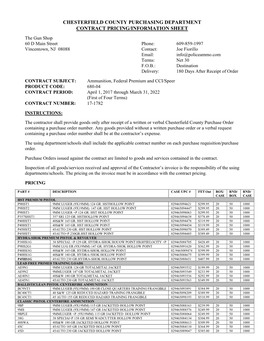 Chesterfield County Purchasing Department Contract Pricing/Information Sheet