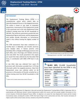 Displacement Tracking Matrix | DTM Report # 5 – July 2016 - Burundi