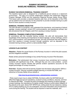 Runway Incursion Baseline Remedial Training Lesson Plan