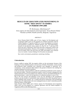 Results of Groundwater Monitoring in Some "Hot Spots" in Serbia in Period 1999-2000