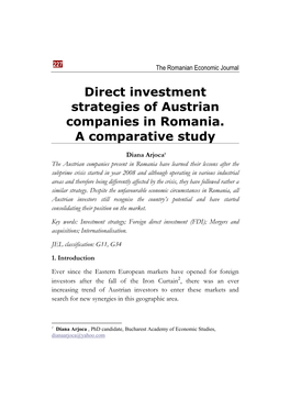 Direct Investment Strategies of Austrian Companies in Romania. a Comparative Study