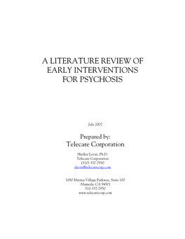 A Literature Review of Early Interventions for Psychosis