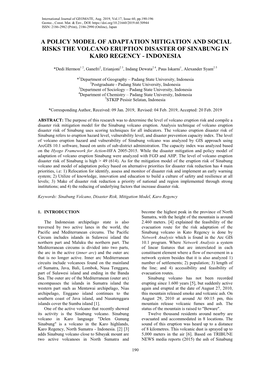 A Policy Model of Adaptation Mitigation and Social Risks the Volcano Eruption Disaster of Sinabung in Karo Regency - Indonesia