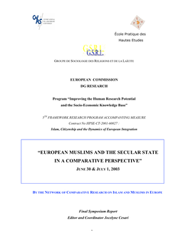 European Muslims and the Secular State, in a Comparative Perspective