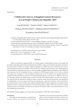 Collaborative Survey of Eggplant Genetic Resources in Lao People's