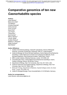 Comparative Genomics of Ten New Caenorhabditis Species