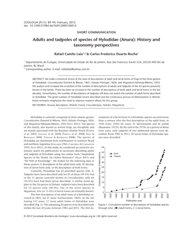 Adults and Tadpoles of Species of Hylodidae (Anura): History and Taxonomy Perspectives