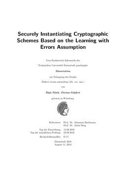 Securely Instantiating Cryptographic Schemes Based on the Learning with Errors Assumption