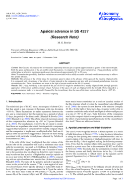 Apsidal Advance in SS 433? (Research Note)