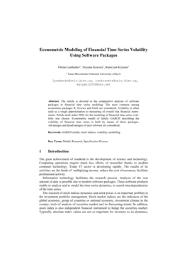 Econometric Modeling of Financial Time Series Volatility Using Software Packages