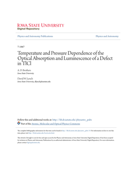 Temperature and Pressure Dependence of the Optical Absorption and Luminescence of a Defect in Tlcl A