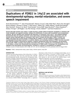 Duplications of FOXG1 in 14Q12 Are Associated with Developmental Epilepsy, Mental Retardation, and Severe Speech Impairment