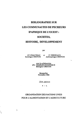 Bibliographie Sur Les Communautés De Pêcheurs D' Afrique De L'ouest : Sociétés, Histoire, Développement