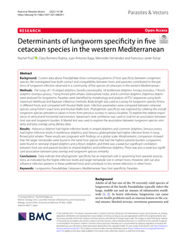 Determinants of Lungworm Specificity in Five Cetacean Species in The