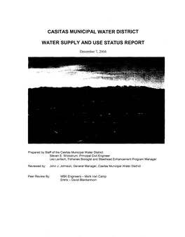 Casitas Municipal Water District Water Supply and Use Status Report