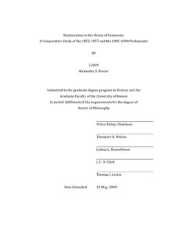 A Comparative Study of the 1852-1857 and the 1895-1900 Parliaments