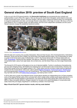 Democratic Audit: General Election 2019: Preview of South East England Page 1 of 7
