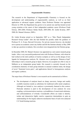 Organometallic Chemistry – Overview