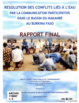 Resolution Des Conflits Lies a L'eau Par La Communication Participative Dans Le Bassin Du Nakanbe Au Burkina Faso