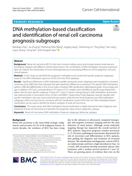 DNA Methylation-Based Classification and Identification of Renal Cell