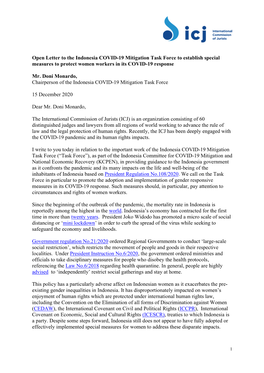 Open Letter to the Indonesia COVID-19 Mitigation Task Force to Establish Special Measures to Protect Women Workers in Its COVID-19 Response