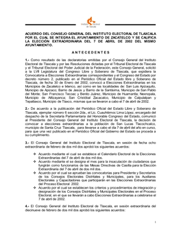 Acuerdo Del Consejo General Del Instituto Electoral De Tlaxcala