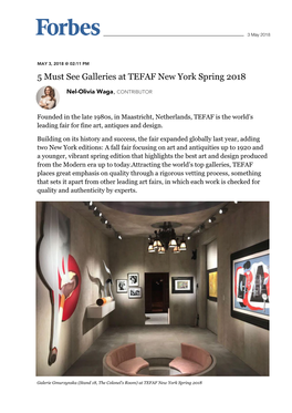 5 Must See Galleries at TEFAF New York Spring 2018