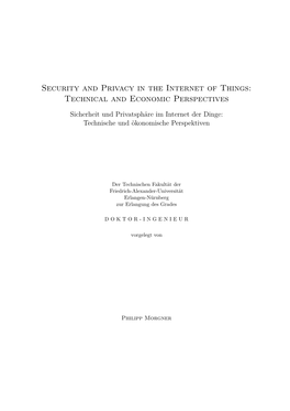 Security and Privacy in the Internet of Things: Technical and Economic Perspectives