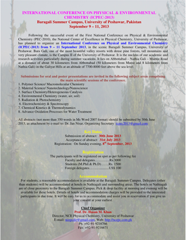 ICPEC-2013) Baragali Summer Campus, University of Peshawar, Pakistan September 9 – 11, 2013