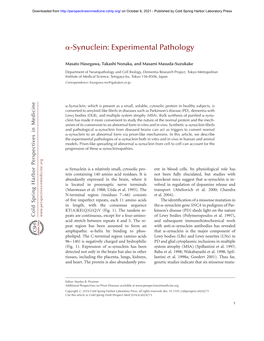 Α-Synuclein: Experimental Pathology