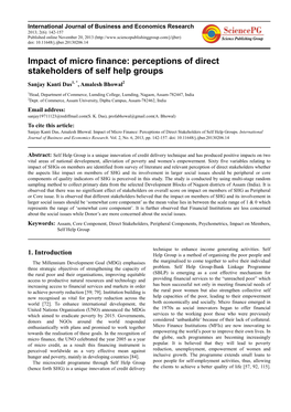 Impact of Micro Finance: Perceptions of Direct Stakeholders of Self Help Groups