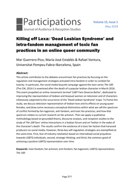Dead Lesbian Syndrome’ and Intra-Fandom Management of Toxic Fan Practices in an Online Queer Community
