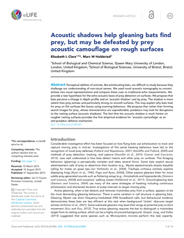Acoustic Shadows Help Gleaning Bats Find Prey, but May Be Defeated by Prey Acoustic Camouflage on Rough Surfaces Elizabeth L Clare1,2*, Marc W Holderied2