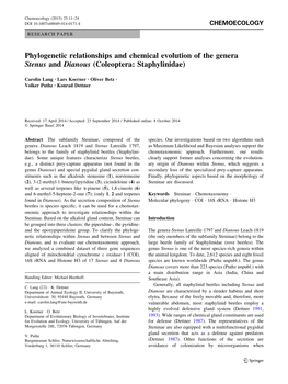 Phylogenetic Relationships and Chemical Evolution of the Genera Stenus and Dianous (Coleoptera: Staphylinidae)