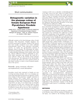 Ontogenetic Variation in the Plumage Colour Of