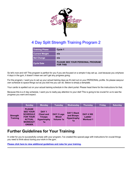 4 Day Split Strength Training Program 2 Further Guidelines for Your Training