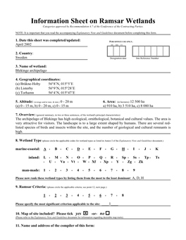 Information Sheet on Ramsar Wetlands Categories Approved by Recommendation 4.7 of the Conference of the Contracting Parties