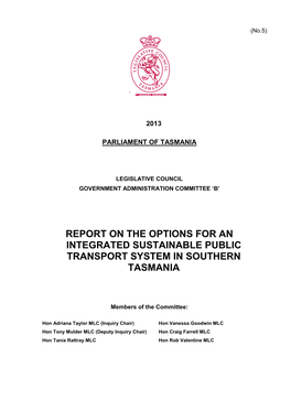 Report on the Options for an Integrated Sustainable Public Transport System in Southern Tasmania