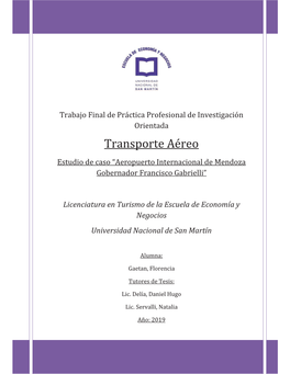 Transporte Aéreo Estudio De Caso “Aeropuerto Internacional De Mendoza Gobernador Francisco Gabrielli ”