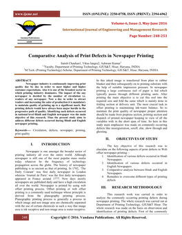 Comparative Analysis of Print Defects in Newspaper Printing