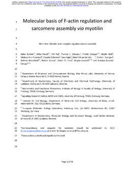 Molecular Basis of F-Actin Regulation and Sarcomere Assembly Via Myotilin