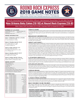 Round Rock Express 2019 GAME NOTES 3400 E