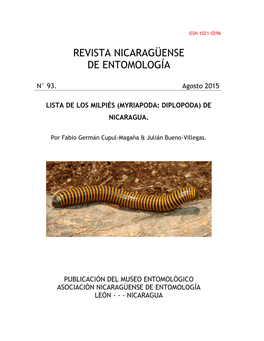 Lista De Los Milpiés (Myriapoda: Diplopoda) De Nicaragua